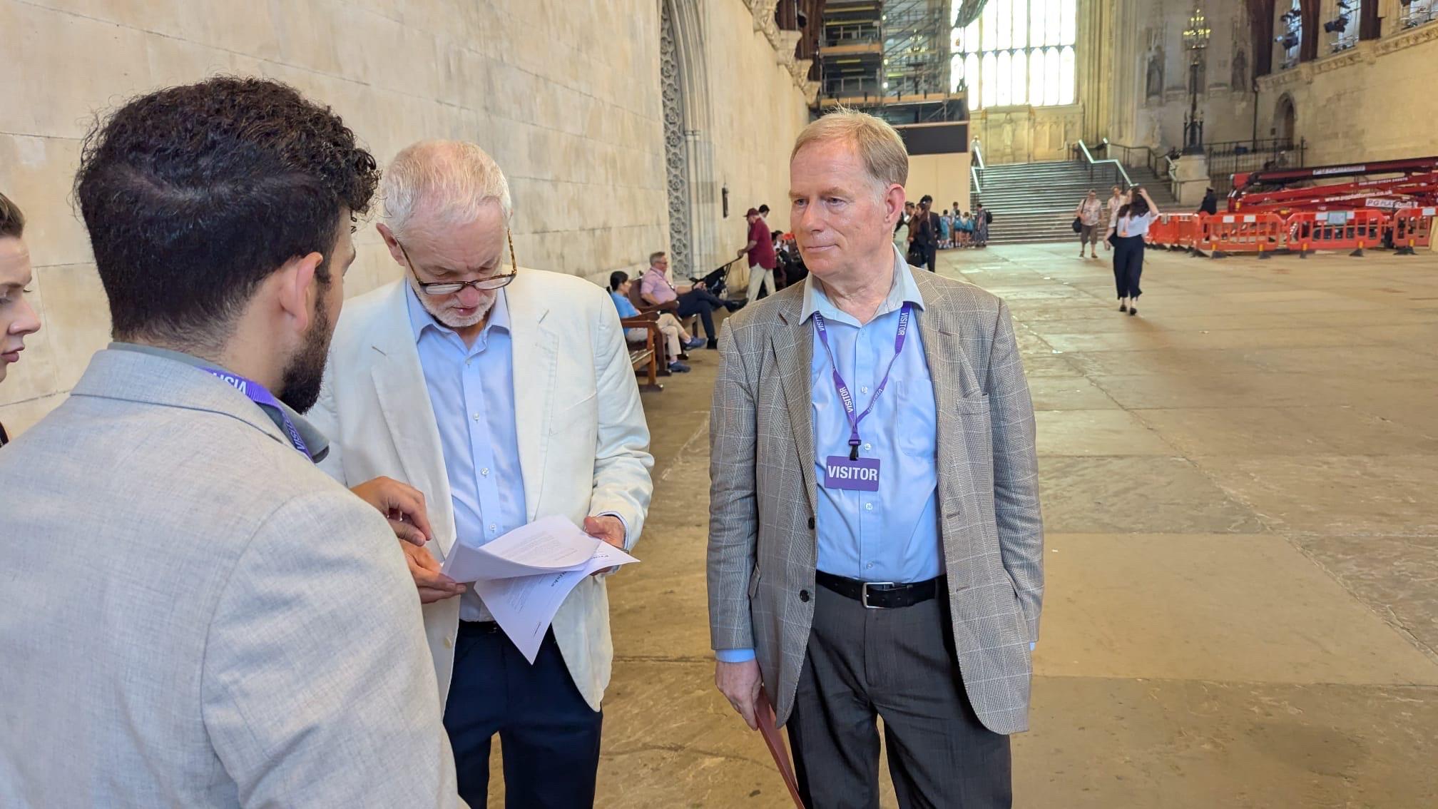 PauseAI UK Board member David Wood with MP Jeremy Corbyn